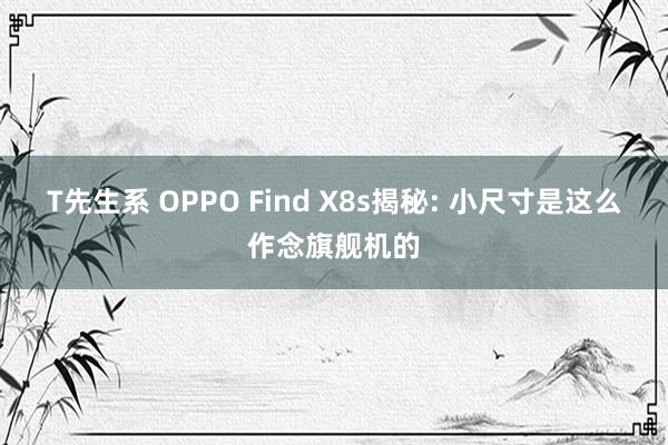T先生系 OPPO Find X8s揭秘: 小尺寸是这么作念旗舰机的